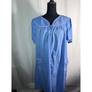 Womens 3X Blue Quilted Snap Front House Dress Lounger‎ Robe Nightgown